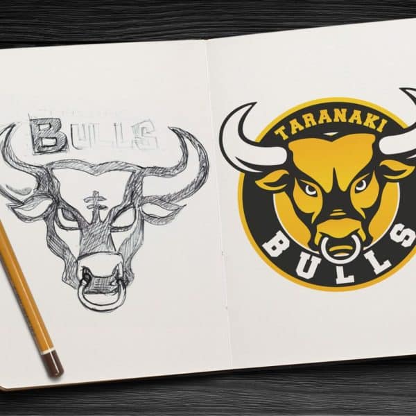 Taranaki Bulls logo design - Hand Drawing