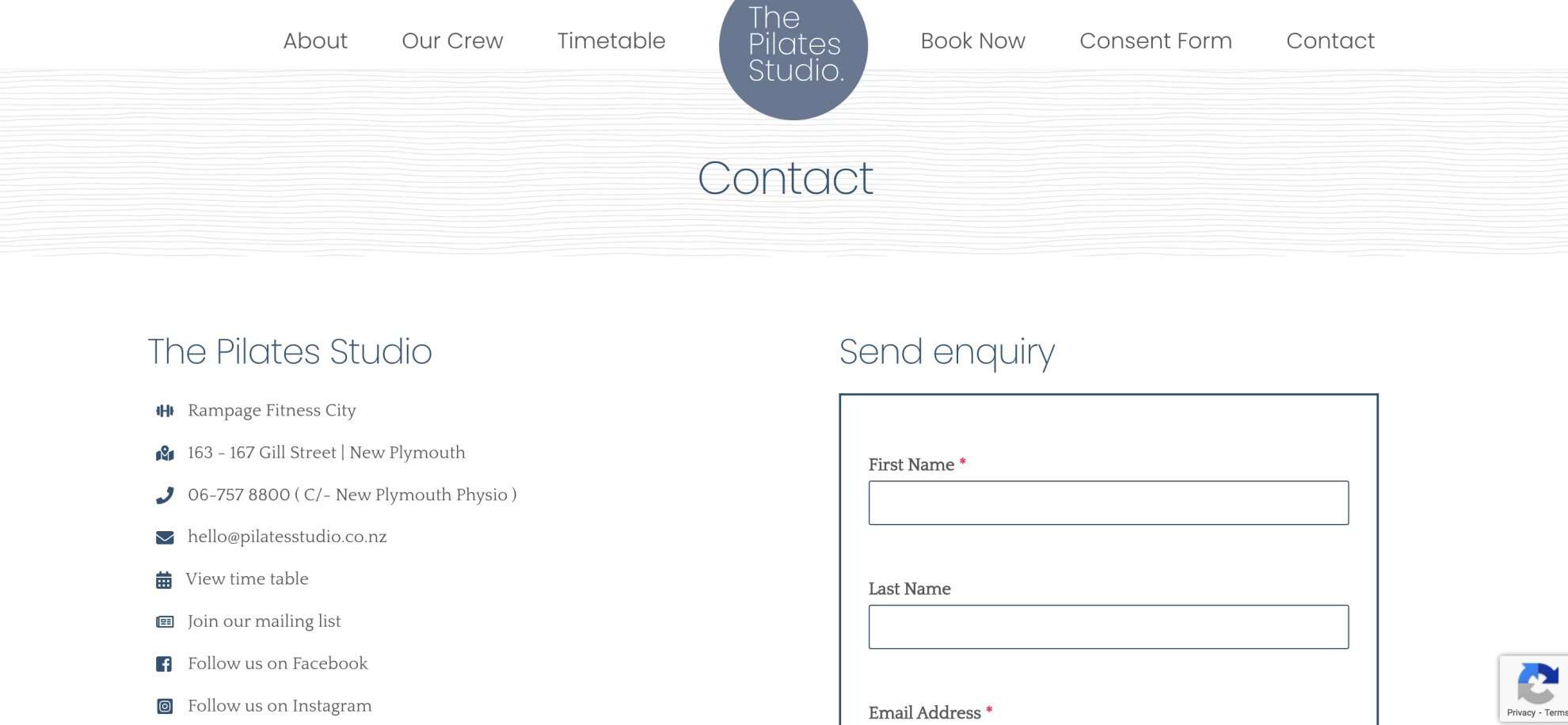 Pilates Studio contact form